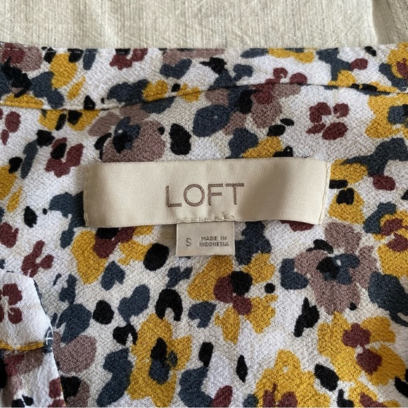 Loft V Neck Floral Long Sleeve Blouse Fall Work Top Yellow White Purple Madewell - Picture 4 of 8